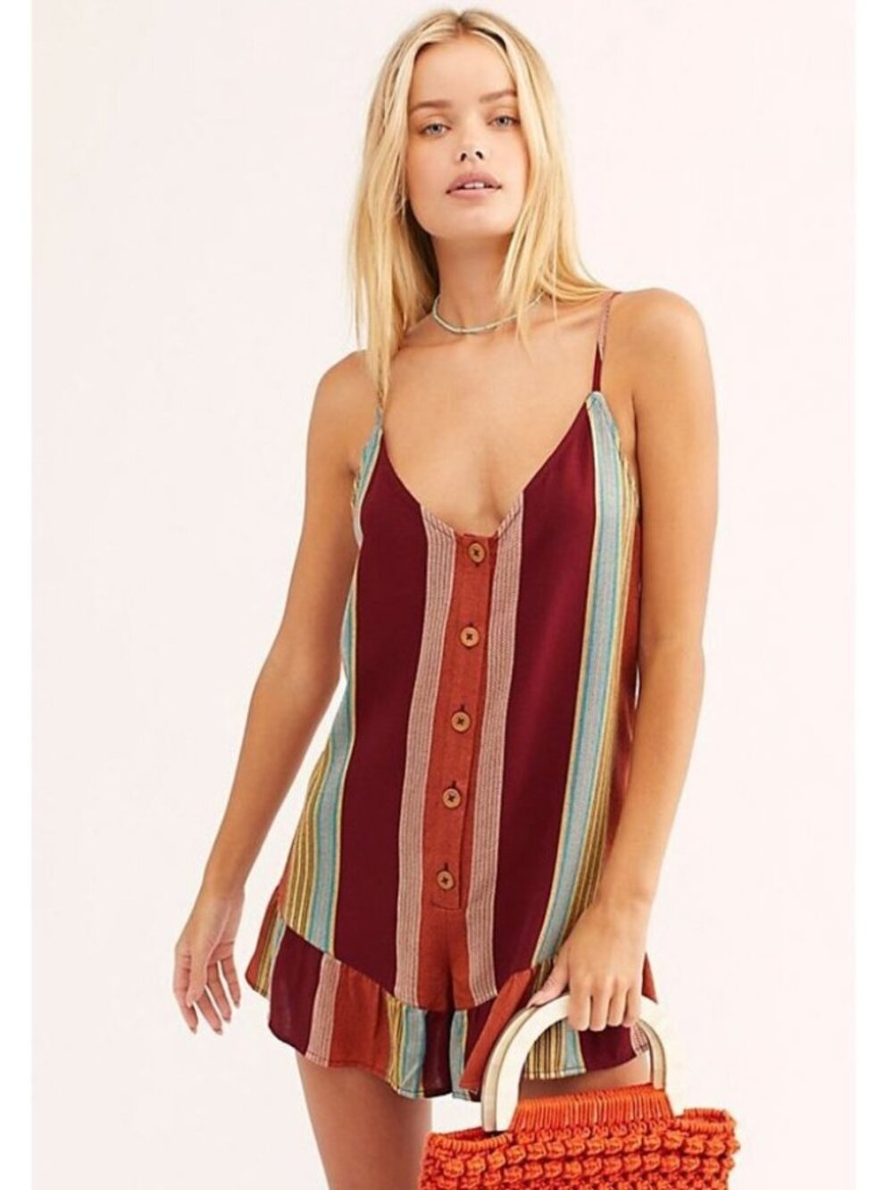 Free People - Striped Boho Button Front Romper - Size M
